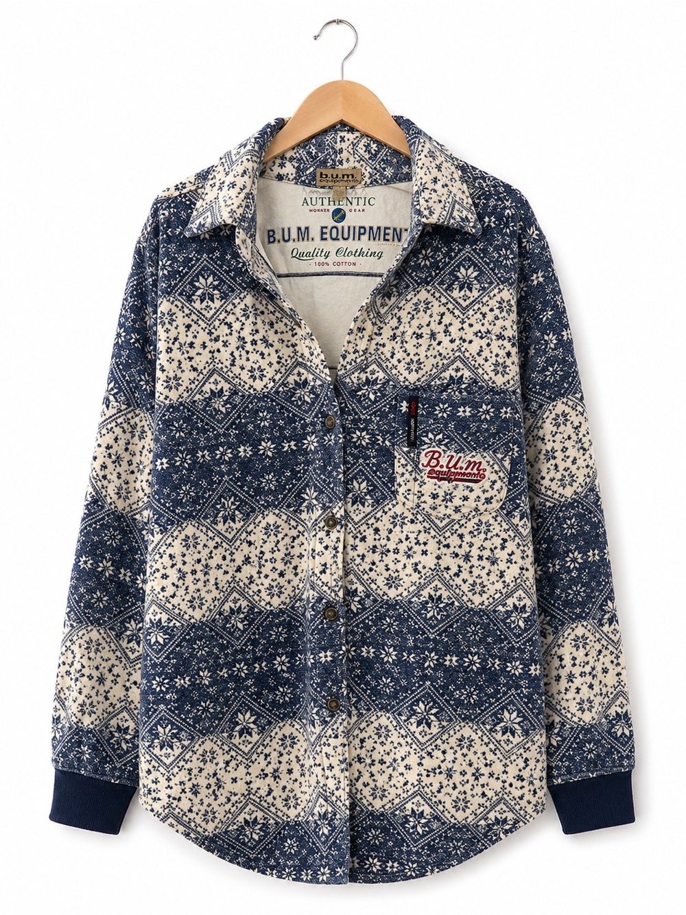 VTG 90s B.U.M. Equipment Fair Isle Shacket Jacket Medium Nordic Grunge worn USA